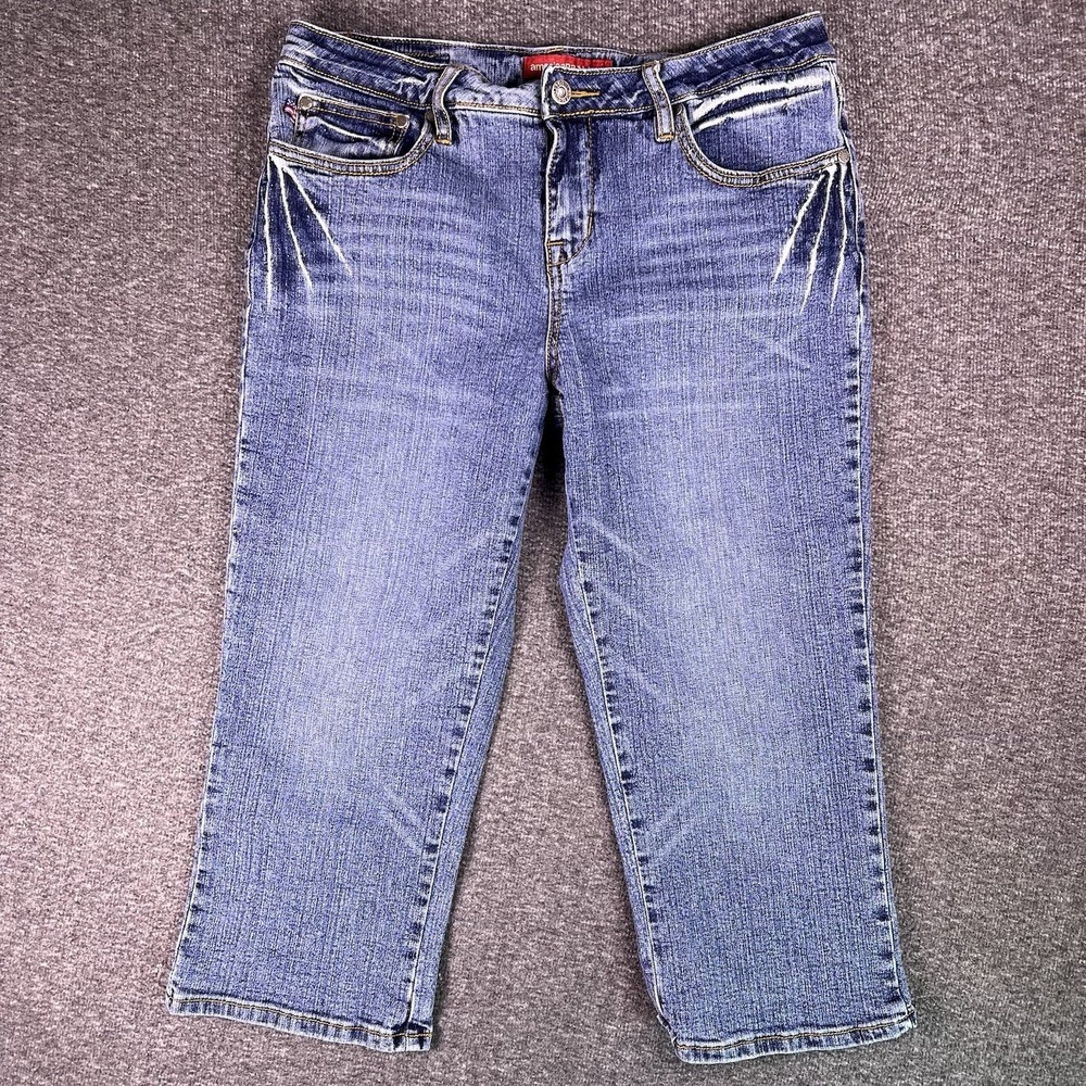 Americana Blues Jeans Womens 10 Blue‎ Faded Capri Med Wash Stretch Denim 31x20